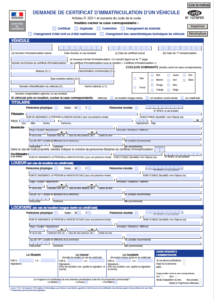 Exemple d’un formulaire CERFA 13750*05 « Demande de Certificat d’Immatriculation d’un Véhicule »