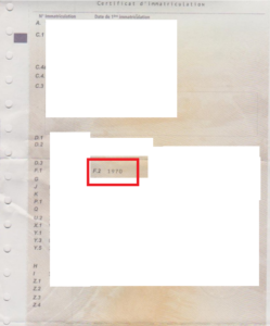 Une carte Grise avec la case F.2 entourée, représentant le PTAC du véhicule.