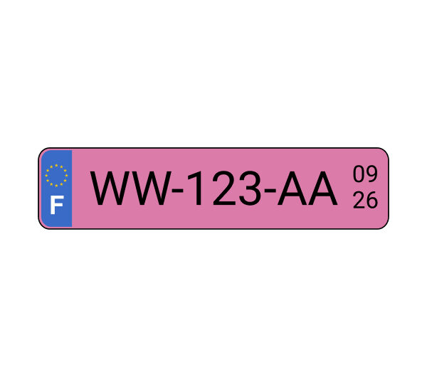 Plaque d’immatriculation rose